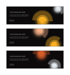 Web banner design template set consisting of abstract backgrounds made with repeated brush strokes forming circular shapes. Modern, playful and colorful vector art.