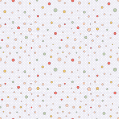 Cute simple seamless pattern in pastel colors with multi-colored polka dots.Vector.The print for the manufacture of children's clothes, diapers,covers, clothing, Wallpaper, gift wrap,textile,fabric
