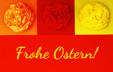 Easter background with crepe flowers and German text