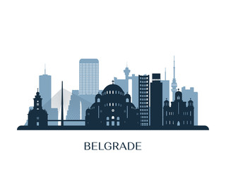 Obraz premium Belgrade skyline, monochrome silhouette. Vector illustration.