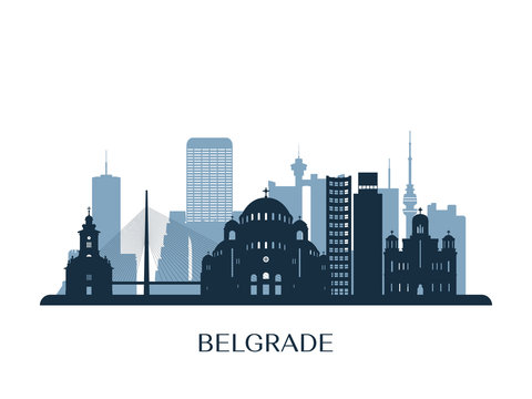 Belgrade skyline, monochrome silhouette. Vector illustration.