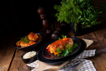 Roasted cabbage rolls with rice and minced meat according to the recipe of omas