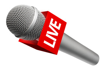 Close-up of wireless microphone with a sign 
