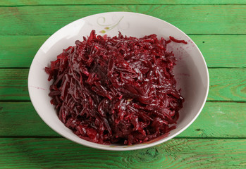 Boiled sliced beets on a plate.