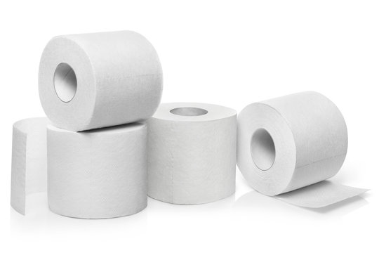 Several rolls of white toilet paper, isolated on white background