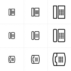 Vector icon set of telephone elements isolated on white background.
