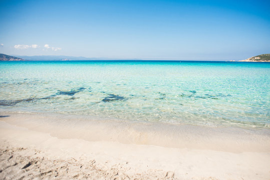 Beach of Rena di Ponente, Sardinia Island, Italy. Blue Sky.