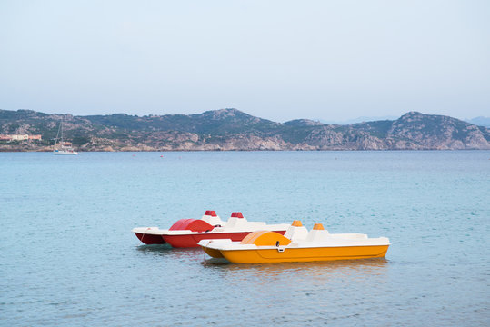 Two Catamarans in Sea on Sardinia, Italy.