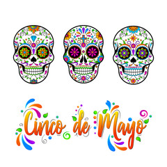 Mexican Sugar skulls, Cinco de Maya vector isolated illustration on white background. 