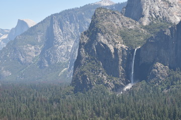 Yosemite National Park, CA., U.S.A. June 26, 2017. Bridalveil Falls. Cascading 620-feet, the Yosemite National Park is the first falls seen by visitors.  A footpath takes visitors to the Falls base