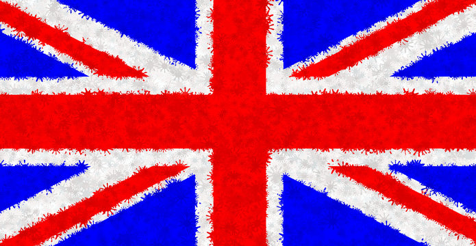 Graphic illustration of British flag with a blotch pattern