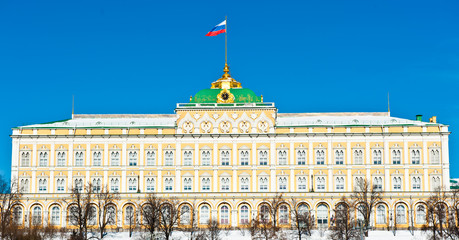 The Grand Kremlin Palace in winter sunny day. Moscow. Russia