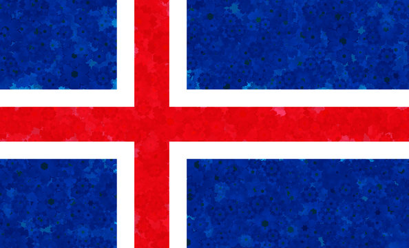 Graphic illustration of an Icelandic flag with a flower pattern