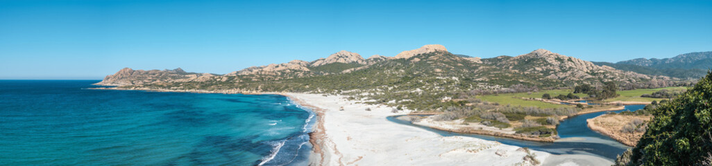 Panoramic view of Ostriconi beach in Balagne region of Corsica