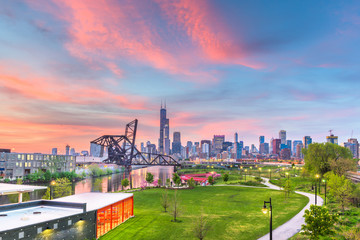 Chicago, Illinois, USA park and downtown skyline