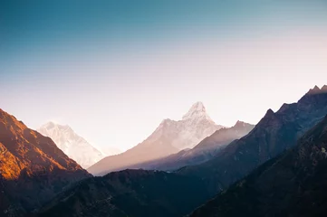 Papier peint adhésif Ama Dablam View of Mount Ama Dablam and Lhotse at sunrise in Himalayas, Everest region, Nepal