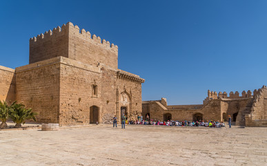 Almeria medieval castle panorama with blue sky from the air in Andalusia Spain former Arab stronghold