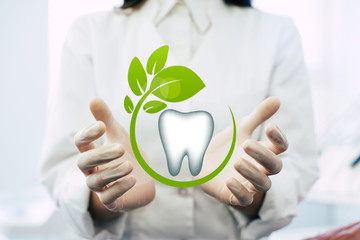 Close up photo of the Dentist hands on work place background, medical professional handed holding...