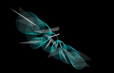 fondo abstracto negro con figuras geometricas diversas en colores varios. Diseño geometrico radial difuminado. Recurso grafico.  