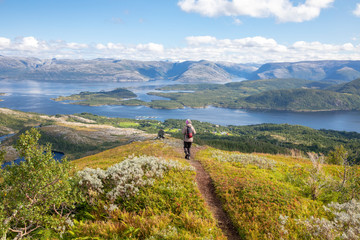 Woman hiking in mountains