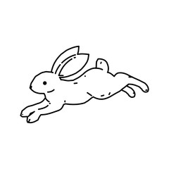 Cute bunny rabbit line art vector drawing, hand drawn minimalism style.  Vector illustration
