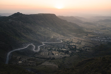 Beautiful sunset view from a hill in lalibela in ethiopia