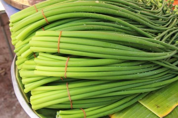 Onion flower stem for cooking in market