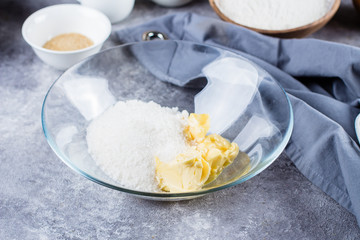 Recipe Step by step. Homemade pies with apples and almond flakes. Norwegian Biscuit Pie. Dough preparation process