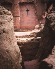 Religious cross in the Lalibela chruch in Ethiopia