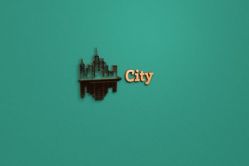 3D illustration of City, orange color and orange text with green background.