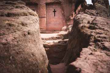 Religious cross in the Lalibela chruch in Ethiopia