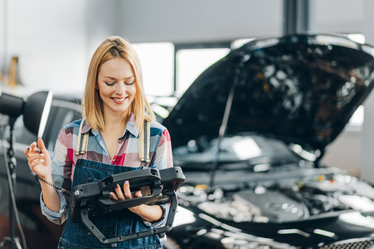 attractive girl has got a present for her birthday, close up photo.copy space