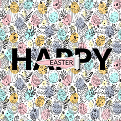 Happy easter greeting card, seamless pattern.