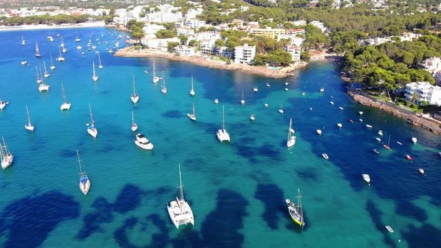 Aerial view , flight to Santa Ponsa and the marina of Santa Ponsa, Mallorca, Balearic Islands, Spain