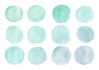 Watercolor abstract shapes isolated on white background. Painted splashes, splatters, background...