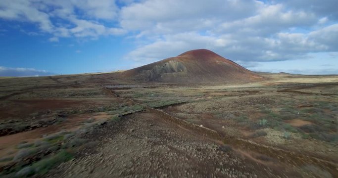 Aerial view of volcanic mountain in Fuerteventura.