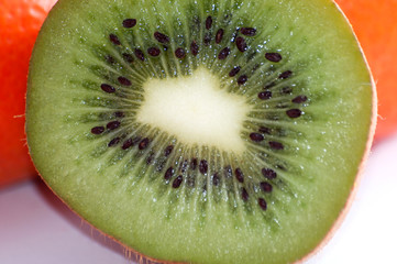 Close-up fruit slice kiwi and tangerines on white background