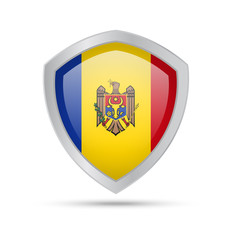 Shield with Moldova flag on white background. Vector illustration.