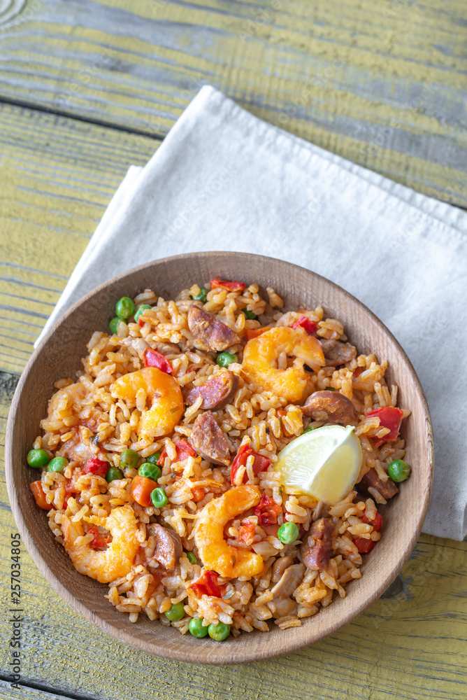 Sticker Bowl of chicken and chorizo paella