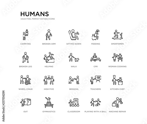 Set Of 20 Line Icons Such As Begging High Five Wheel Chair