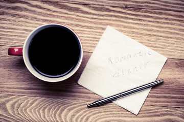 Romantic message written on napkin