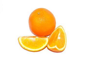 Orange on white background with copy space. Juicy exotic fruit, isolate