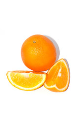 Orange on white background with copy space. Juicy exotic fruit, isolate