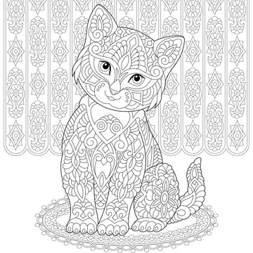 zentangle cat coloring page