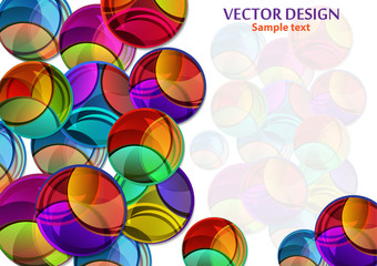 Creative vector illustration of a variety of bright multicolor circles with shadow. The overlay of colors forms the artistic design. Funny label shape.