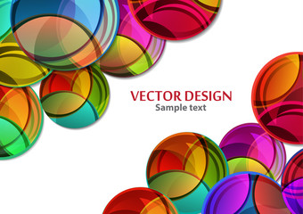 Creative vector illustration of a variety of bright multicolor circles with shadow. The overlay of colors forms the artistic design. Funny label shape.