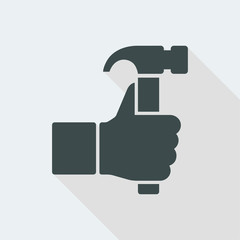 Hand and hammer. Flat, clean, minimal and isolated vector illustration with minimal and modern design.