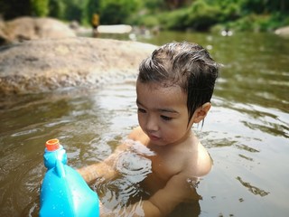 Children are always happy when they swim.