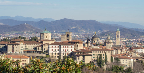 Fototapeta na wymiar Bergamo. One of the beautiful city in Italy. Lombardia. Landscape at the old town from the surrounding hills