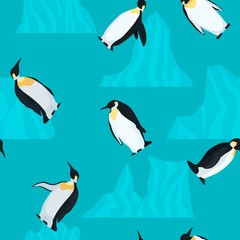 penguins seamless pattern on turquoise background